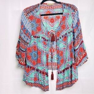 Democracy Women’s Sz Medium Multi-Color Lightweight 3/4 Bell Sleeve Cardigan
